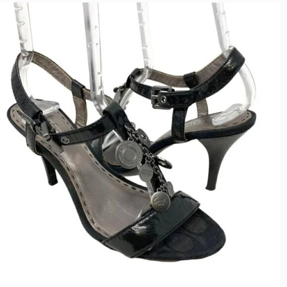 Coach Lucile Black Leather Charm Sandals - Size 8 - Picture 1 of 9